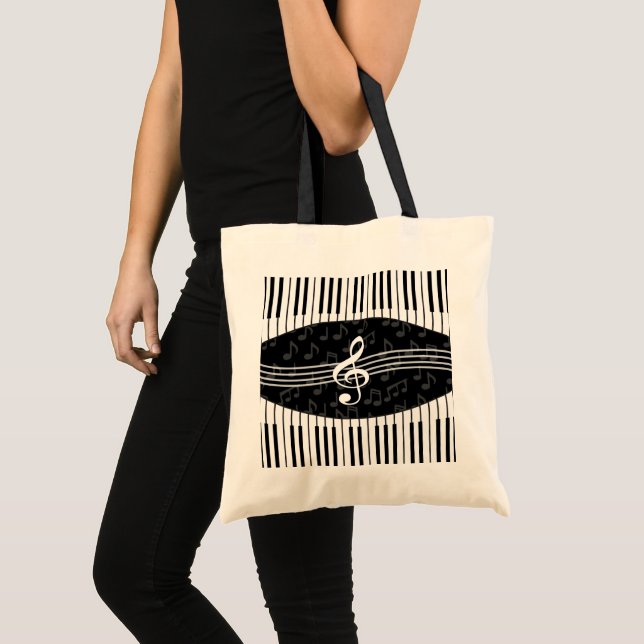 Bolso De Tela Elegante Music Notes Treble Clef y Piano Keys (Anverso (producto))