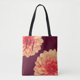Bolso De Tela Elegante Naranja Dahlias Flores Monograma de Borgo