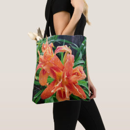 Bolso De Tela Elegante Naranja De Madera Doble Flor