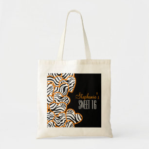 Bolso De Tela Elegante Naranja Sweet 16 Zebra Heart Design Name