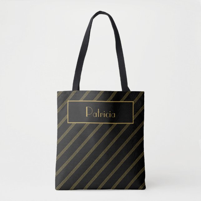 Bolso De Tela Elegante negro con líneas doradas diagonales (Anverso)