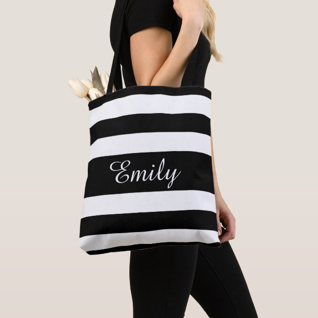 Bolso De Tela Elegante Nombre De Bandas Blancas Y Negra (Detalle)