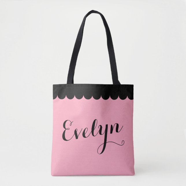 Bolso De Tela Elegante Nombre de guión llamopa caligrafía rosa (Anverso)