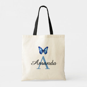 Bolso De Tela Elegante nombre de mariposa azul monogramado