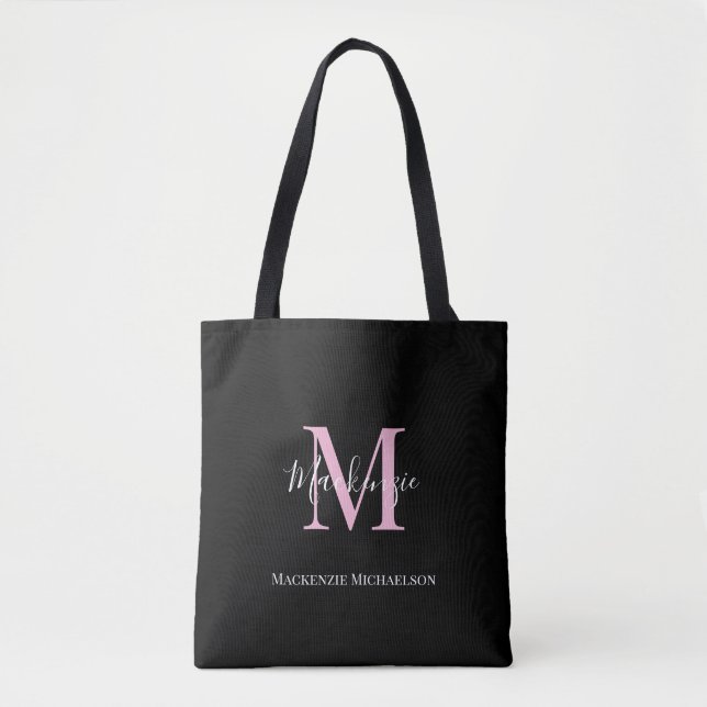 Bolso De Tela Elegante Nombre de Monograma Personalizado Rosa Ne (Anverso)