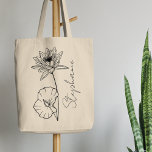 Bolso De Tela Elegante Nombre de Script Lotus Julio Mes Flor<br><div class="desc">Elegante,  minimalista y moderno lirio de agua o flor de loto dibujado a mano negra,  flor del mes de julio con nombre de personalizable en escritura elegante,  regalo personalizado para cualquier ocasión,  incluyendo cumpleaños,  regalos para damas de honor,  mejores amigos,  Navidades y más.</div>