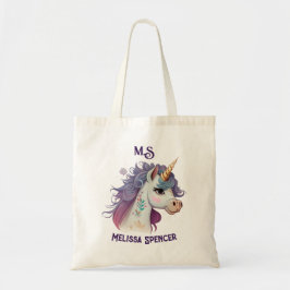 Bolso De Tela Elegante nombre de unicornio mágico morado de Chic
