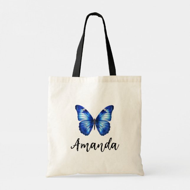 Bolso De Tela Elegante nombre mariposa azul Girly (Reverso)
