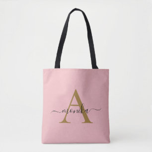 Bolso De Tela Elegante nombre mínimo de monograma Rubor color ro
