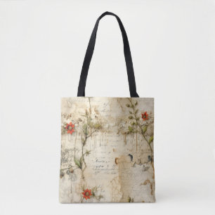 Bolso De Tela Elegante nota de amor floral vintage