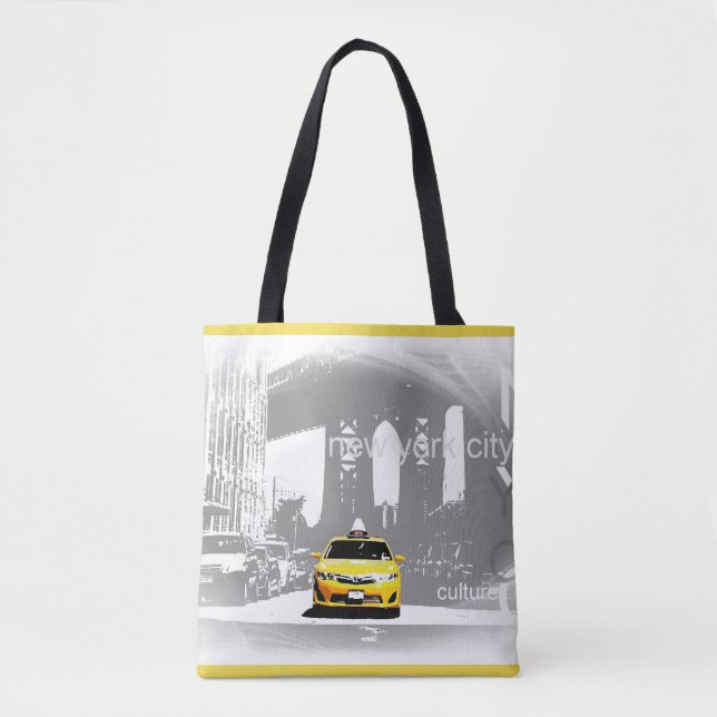 Bolso De Tela Elegante Nyc New York City Brooklyn Taxi Amarillo (Anverso)