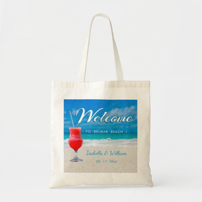 Bolso De Tela Elegante Ocean Beach Wedding Favor de la Bienvenid (Frente)