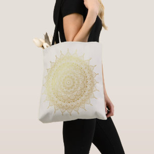 Bolso De Tela Elegante oro en Cream Floral Henna Mandala