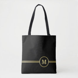 Bolso De Tela Elegante oro Monograma personalizado sobre negro