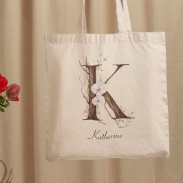Bolso De Tela Elegante Orquídea Floral 'K' Nombre personalizado