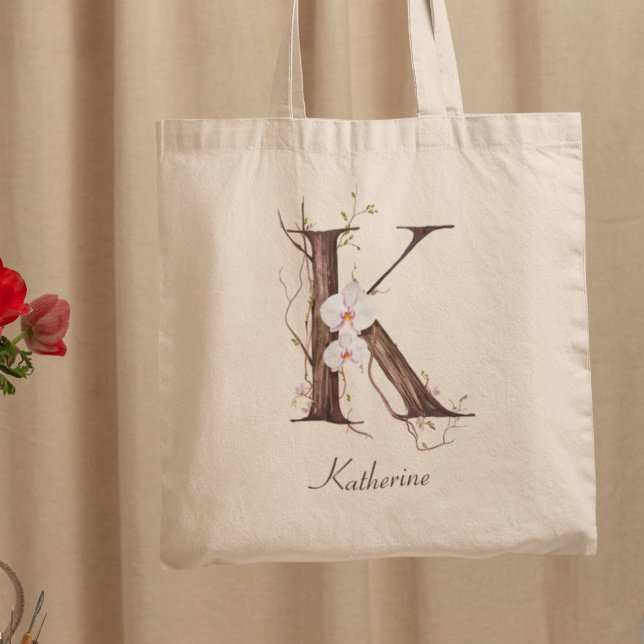 Bolso De Tela Elegante Orquídea Floral 'K' Nombre personalizado  (Subido por el creador)