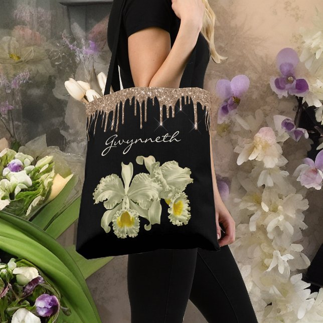 Bolso De Tela Elegante Orquídeas Blancas Purpurina de oro Gotas  (Subido por el creador)