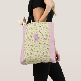 Bolso De Tela Elegante País Amarillo Rosa Vintage Floral Inicial