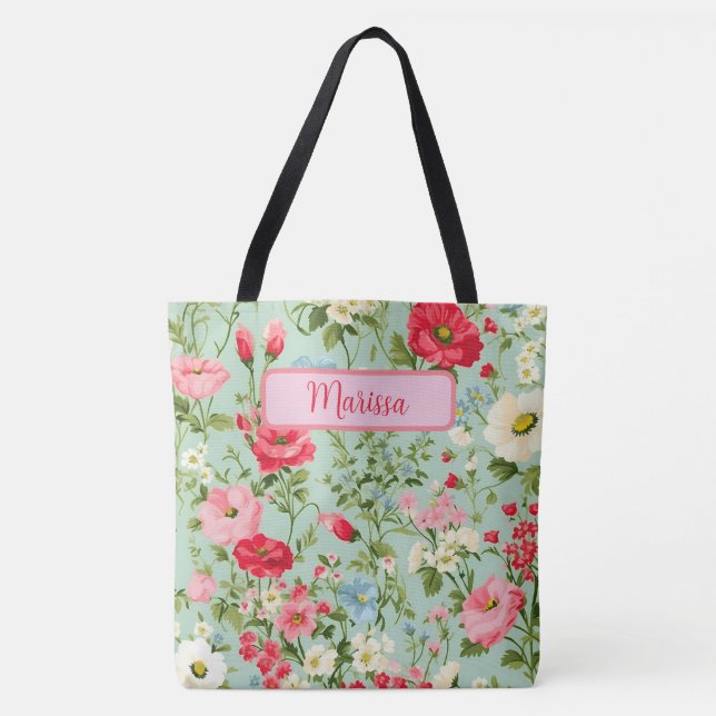 Bolso De Tela Elegante país inglés con flores silvestres persona (Anverso)