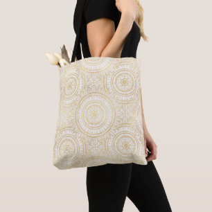 Bolso De Tela Elegante patrón blanco de girasol dorado Mandala