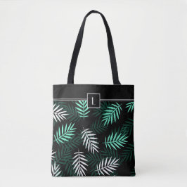 Bolso De Tela Elegante Patrón Botánico Verde con Monograma