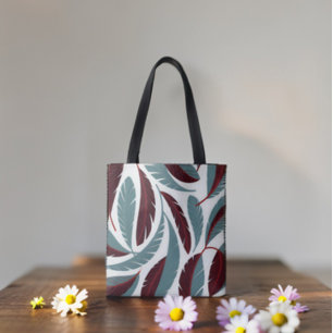 Bolso De Tela Elegante patrón de cascada de plumas rojas y grise