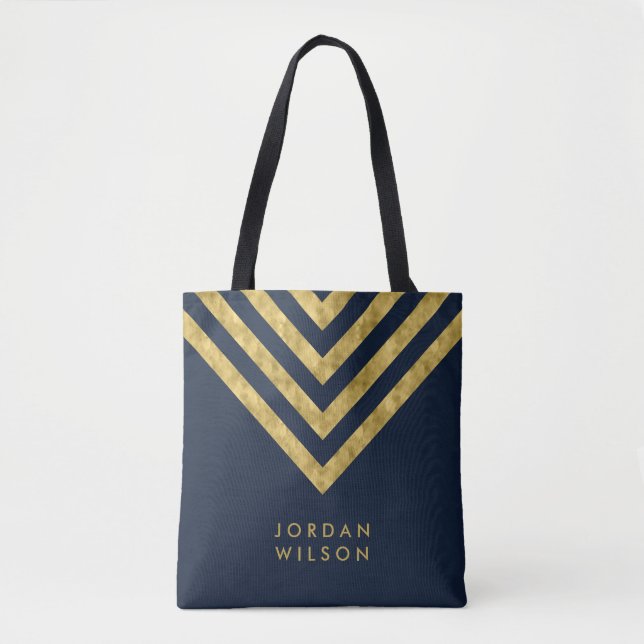 Bolso De Tela Elegante Patrón de Chevron con el nombre de oro az (Anverso)