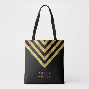 Bolso De Tela Elegante Patrón de Chevron con el nombre de oro de