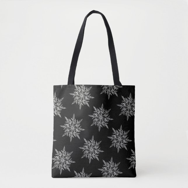 Bolso De Tela Elegante patrón de cristales de hielo en negro (Anverso)