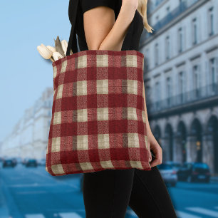 Bolso De Tela Elegante Patrón de Cuadros Burgundy Marfil Rojo Ox