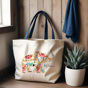 Bolso De Tela Elegante Patrón de elefante ornato decorativo flor