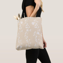 Bolso De Tela Elegante patrón de enredadera floral blanca en cre