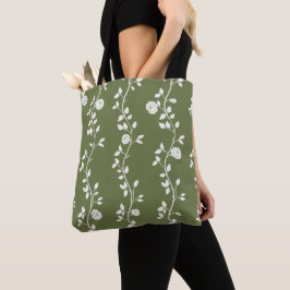 Bolso De Tela Elegante patrón de enredadera floral blanca sobre