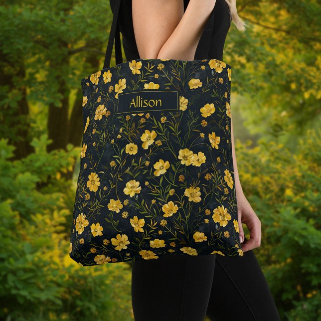 Bolso De Tela Elegante patrón de flor de mariposa amarillo (Subido por el creador)