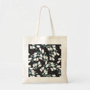 Bolso De Tela Elegante Patrón de flor tulipán Fondo negro