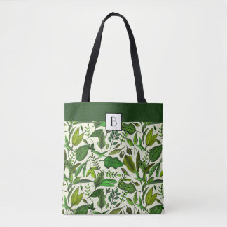 Bolso De Tela Elegante patrón de hojas botánicas verdes con mono