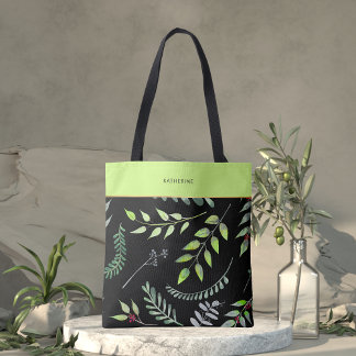 Bolso De Tela Elegante patrón de hojas verdes con clase y tenden