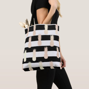 Bolso De Tela Elegante patrón de piña de oro rosa girado