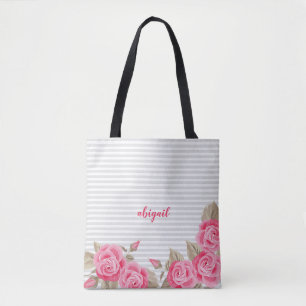 Bolso De Tela Elegante Patrón de rayas rosadas y Rosas