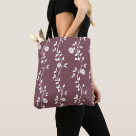Bolso De Tela Elegante patrón de vid floral blanca en malva