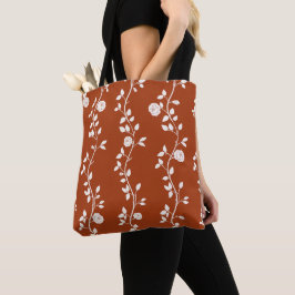 Bolso De Tela Elegante patrón de vid floral blanca en terracota