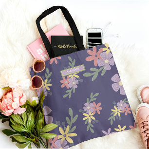 Bolso De Tela Elegante patrón floral boho púrpura malva