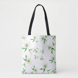 Bolso De Tela Elegante Patrón Floral Botánico de Lilies Blancos