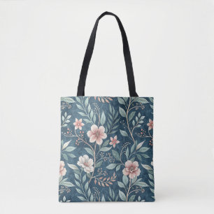 Bolso De Tela Elegante patrón floral con flores rosadas y crema