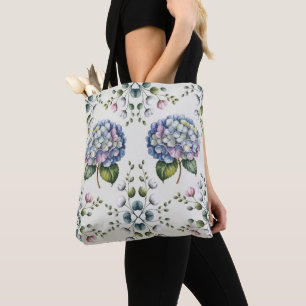 Bolso De Tela Elegante patrón floral de acuarela azul