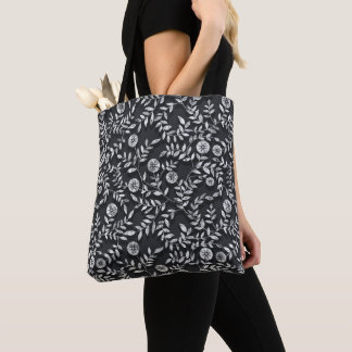 Bolso De Tela Elegante patrón floral de pizarra