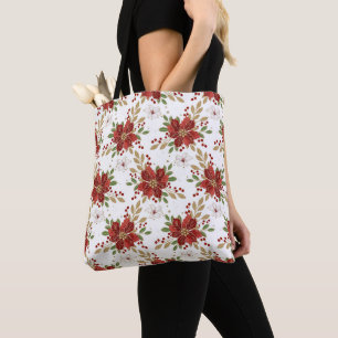 Bolso De Tela Elegante Patrón Floral de Poinsettia de Invierno