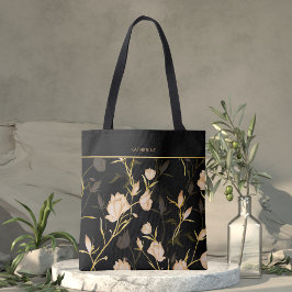 Bolso De Tela Elegante patrón floral negro elegante femenino de 