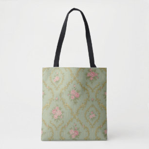 Bolso De Tela Elegante patrón floral rococó en pasteles suaves