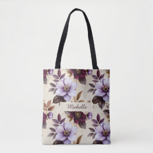 Bolso De Tela Elegante patrón floral vintage en burgundy púrpura